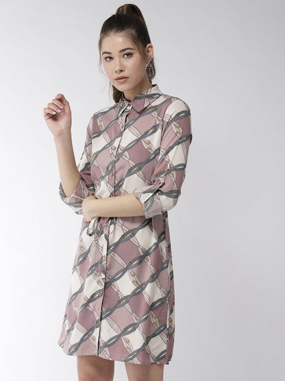 Women's Lavender Polyester Belt style Shirt Dress