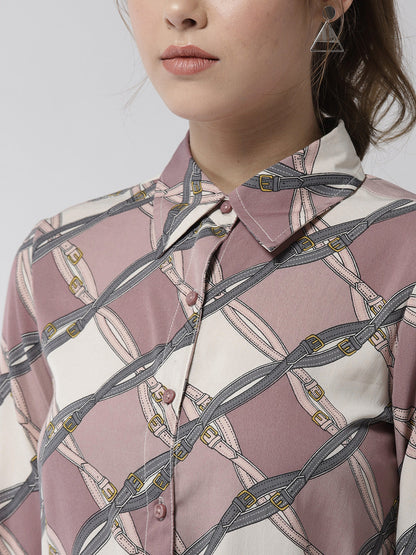 Women's Lavender Polyester Belt style Shirt Dress