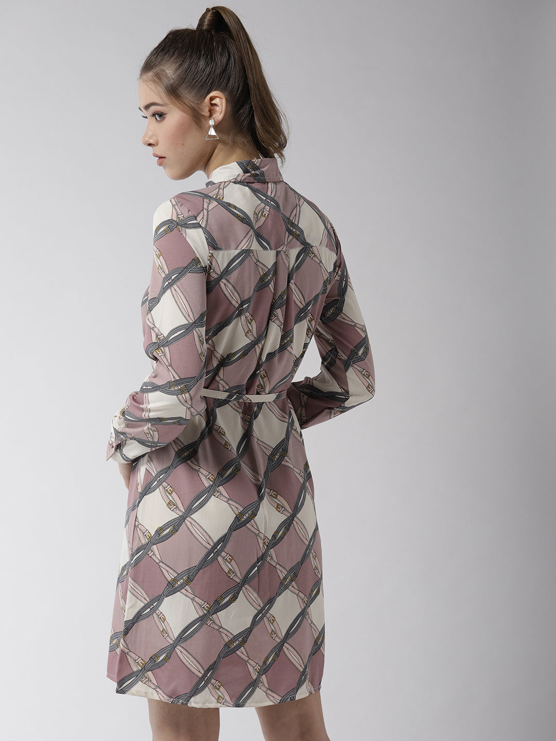 Women's Lavender Polyester Belt style Shirt Dress