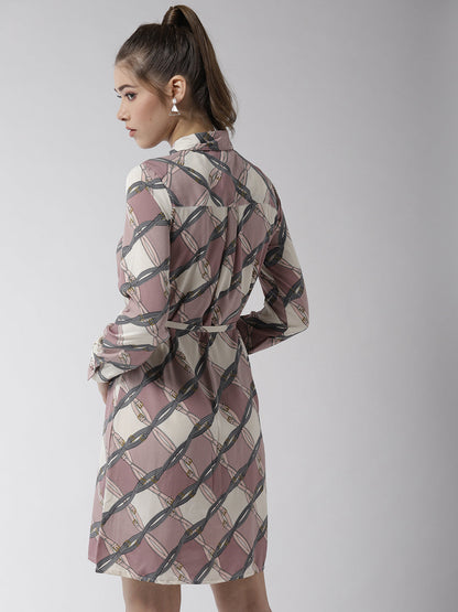 Women's Lavender Polyester Belt style Shirt Dress