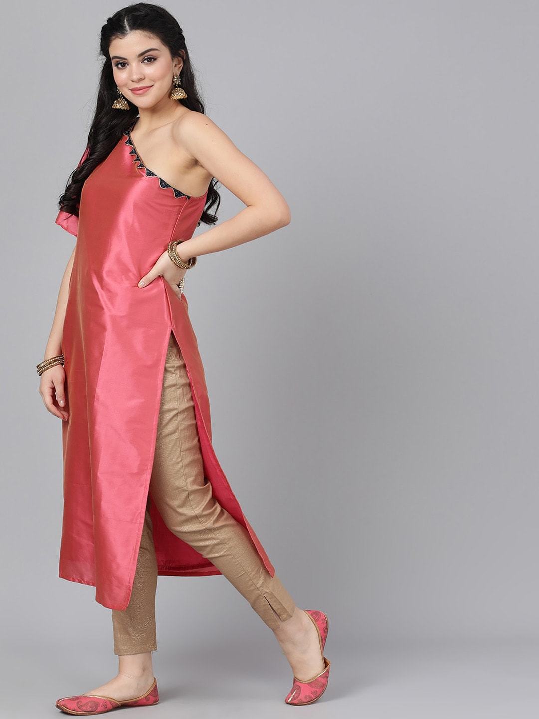 Women's  Pink Solid Straight Kurta