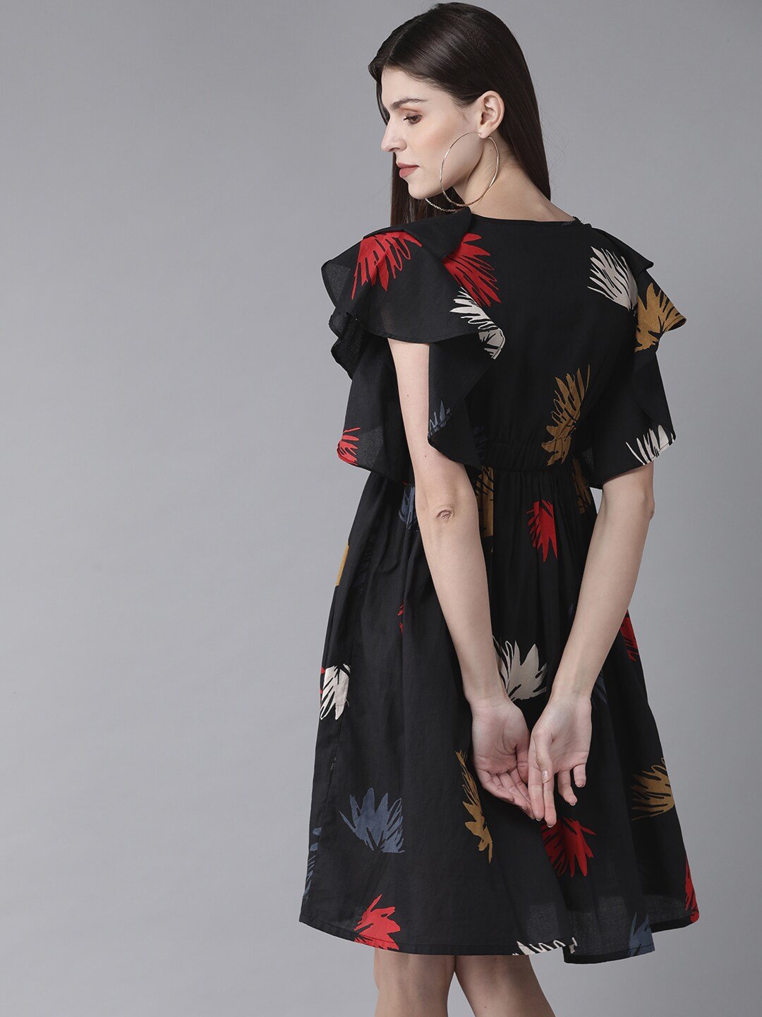 Women's  Black & Red Printed A-Line Dress