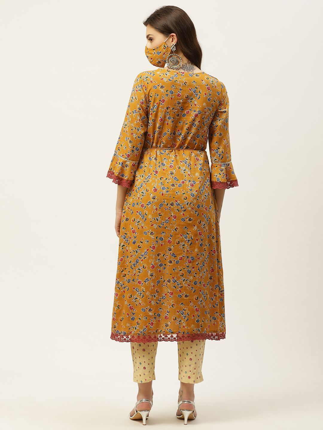Women's Kurta Pant Set with Printed Jacket
