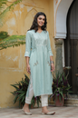 Women's Mint Blue Rayon Slub Solid Embroidered  Stright Kurta