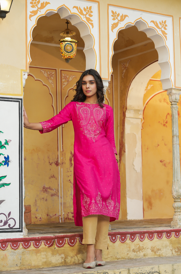 Women's Fuchsia Shanton Printed Straight Kurta