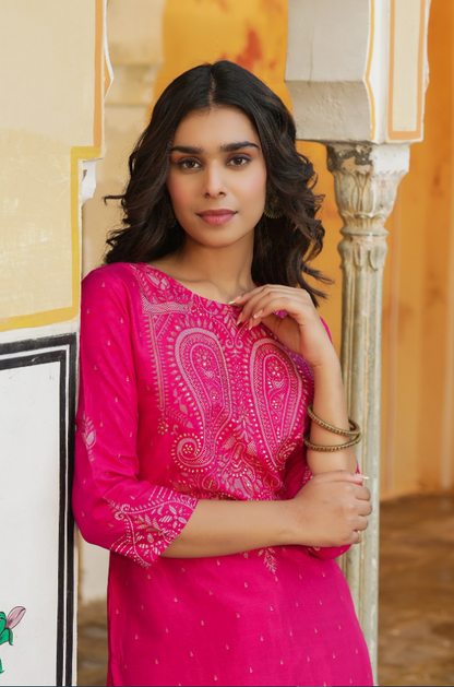 Women's Fuchsia Shanton Printed Straight Kurta