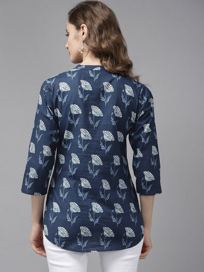 Women's Navy Blue & Offwhite Printed Tunic