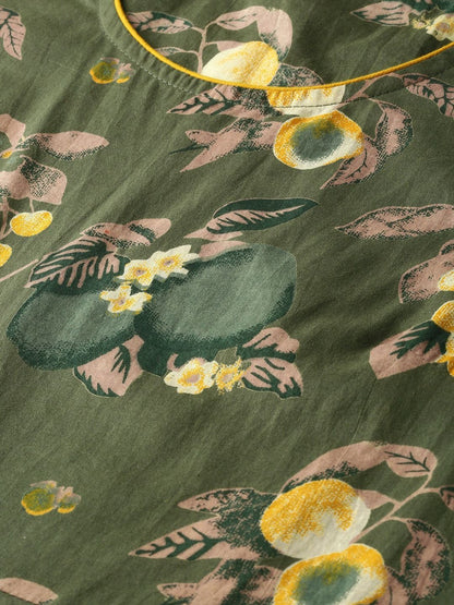 Women's  Green & Yellow Floral Printed Maxi Dress