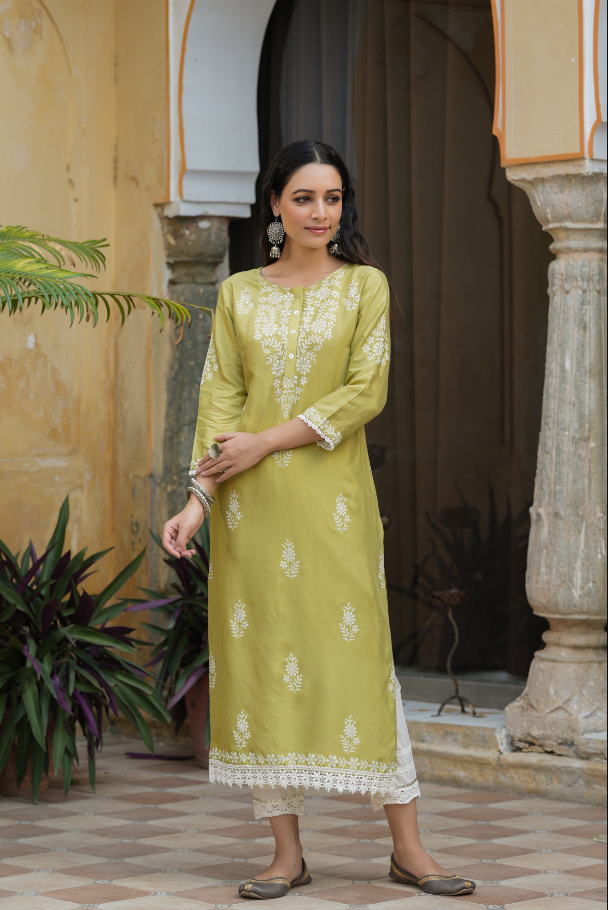 Women's Green Shanton Printed Straight Kurta