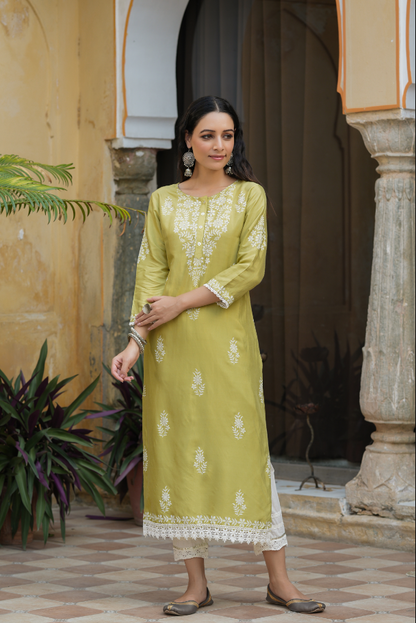 Women's Green Shanton Printed Straight Kurta