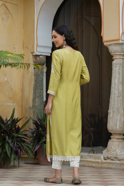 Women's Green Shanton Printed Straight Kurta