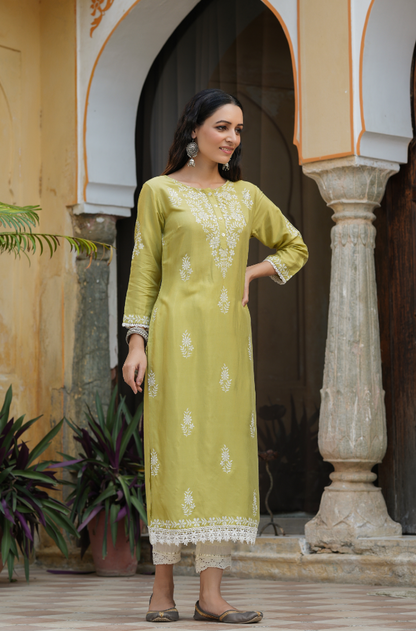 Women's Green Shanton Printed Straight Kurta
