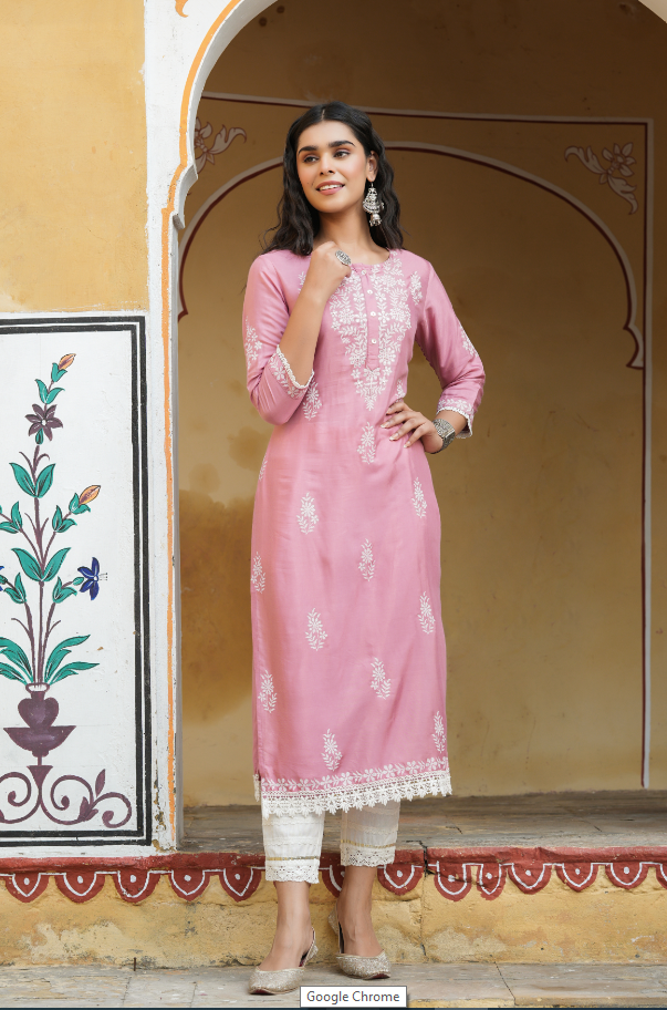Women's Onionpink Shantoon Printed Straight Kurta