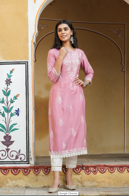 Women's Onionpink Shantoon Printed Straight Kurta