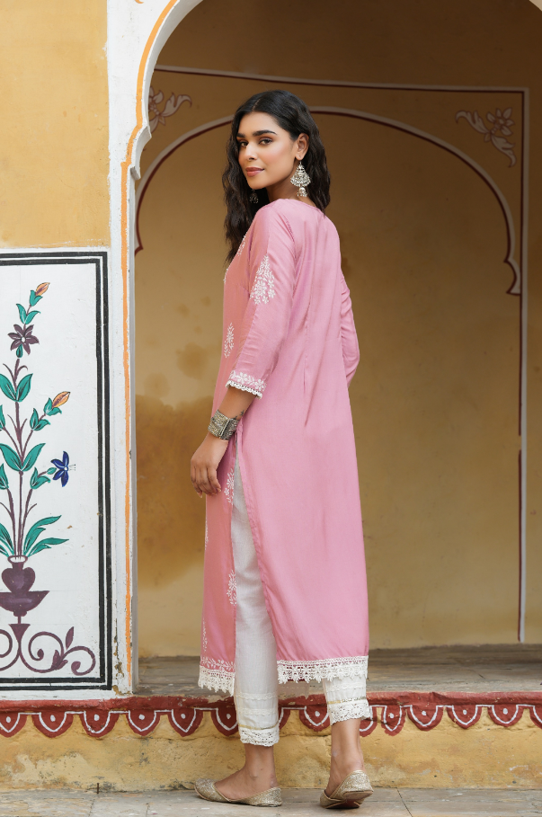 Women's Onionpink Shantoon Printed Straight Kurta