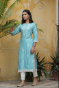 Women's Sky Blue Shanton Printed Straight Kurta