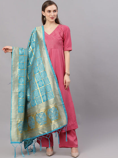 Women's Turquoise Blue Zari Worked Dupatta