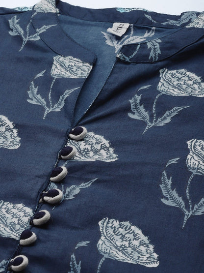 Women's Navy Blue & Offwhite Printed Tunic