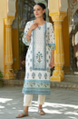Women's Blue  Printed Straight Kurta