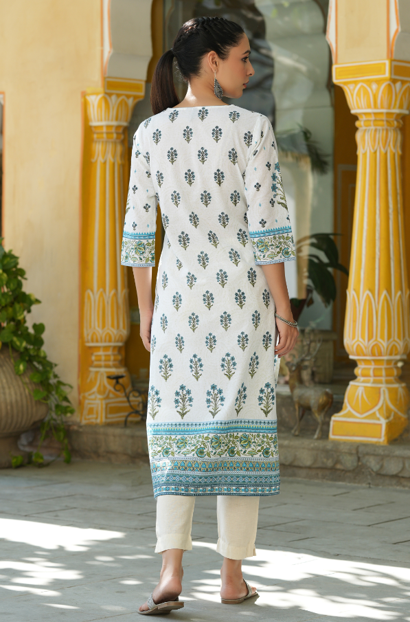 Women's Blue  Printed Straight Kurta