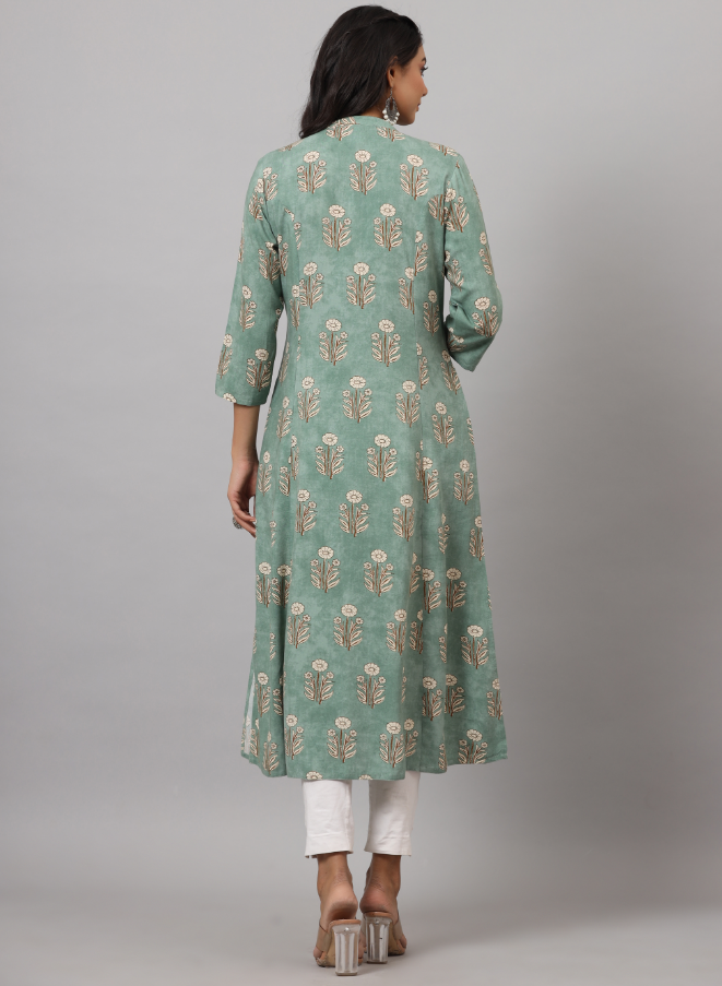 Women's Green  Printed A-Line Kurta