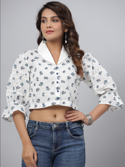 Women's White  Printed Top