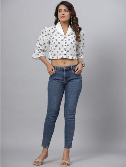 Women's White  Printed Top