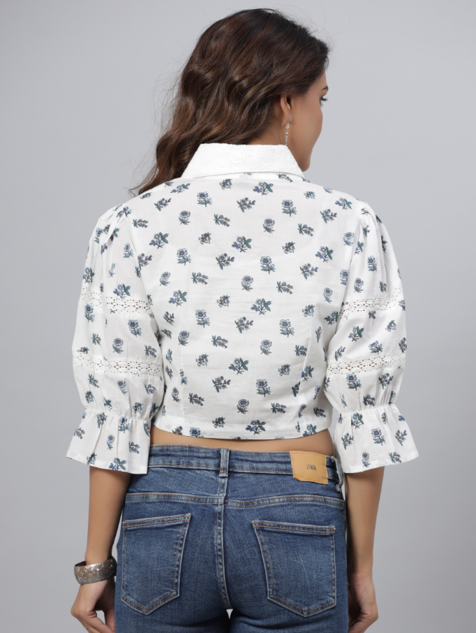 Women's White  Printed Top