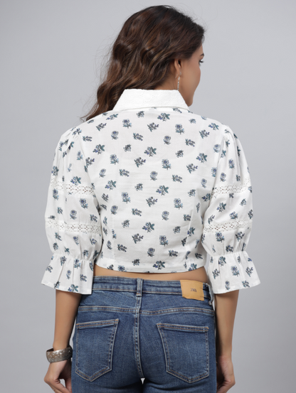 Women's White  Printed Top