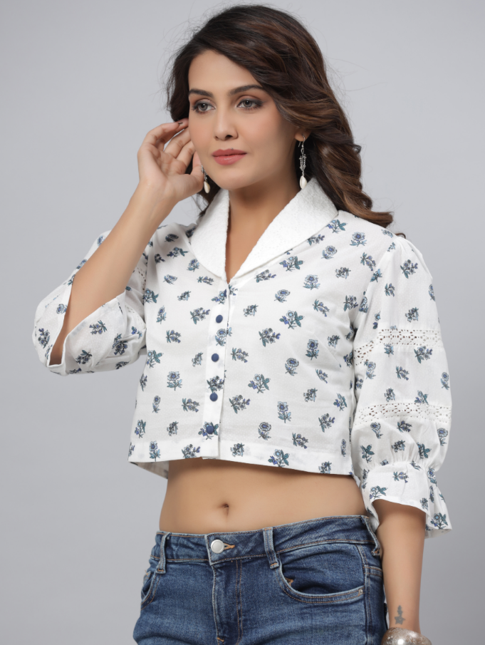 Women's White  Printed Top