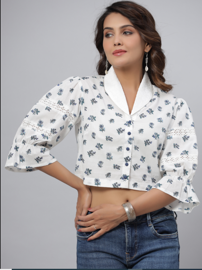 Women's White  Printed Top