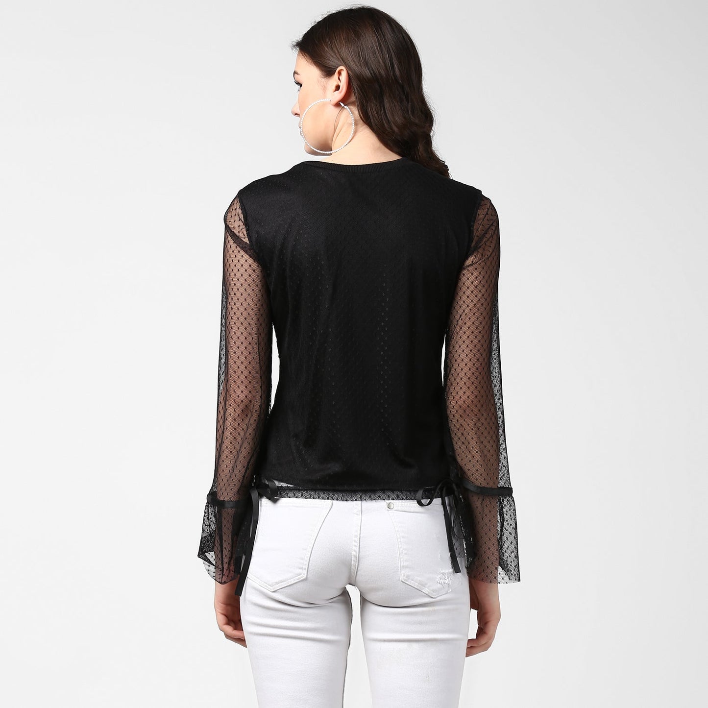 Women's Black Lace and Crochet Self Design Top