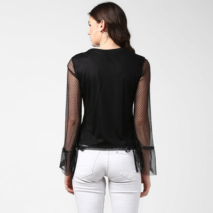 Women's Black Lace and Crochet Self Design Top