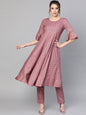 Women's  Mauve & Golden Printed A-Line Kurta