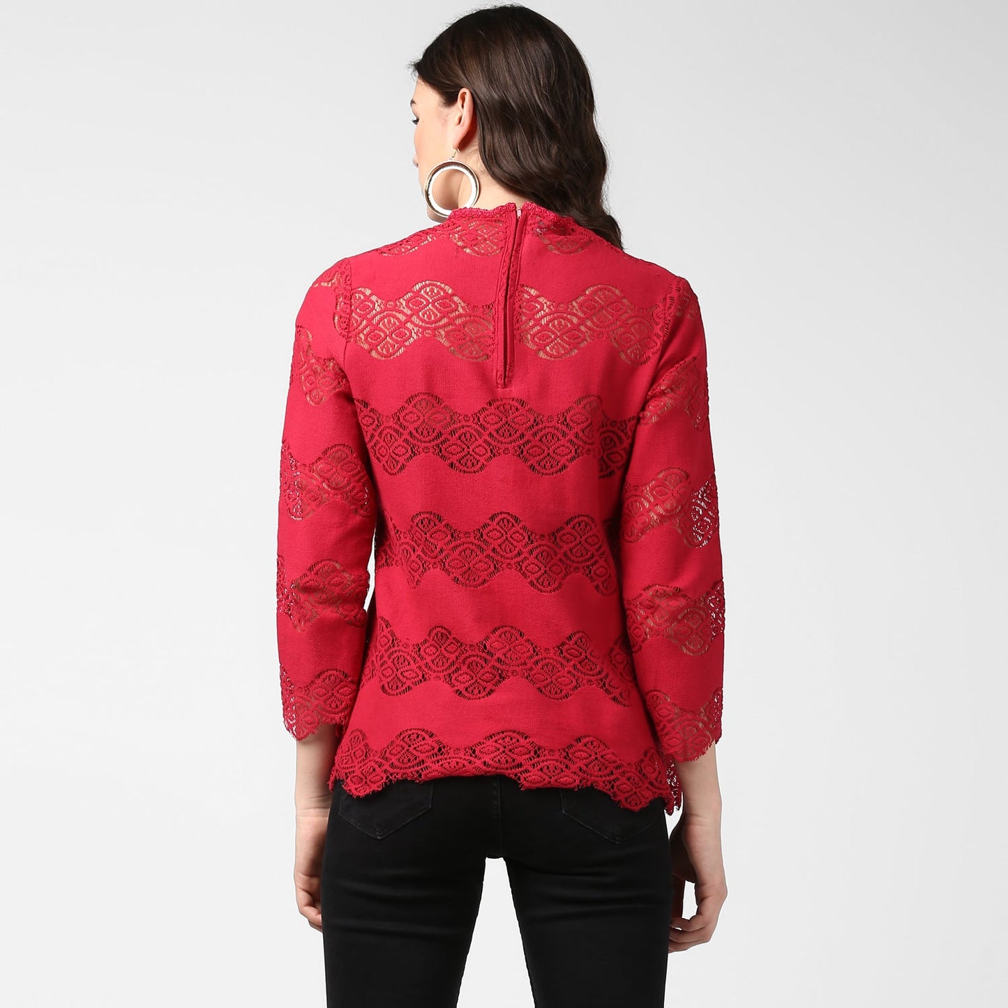 Women's Maroon Self Detail Lace Top