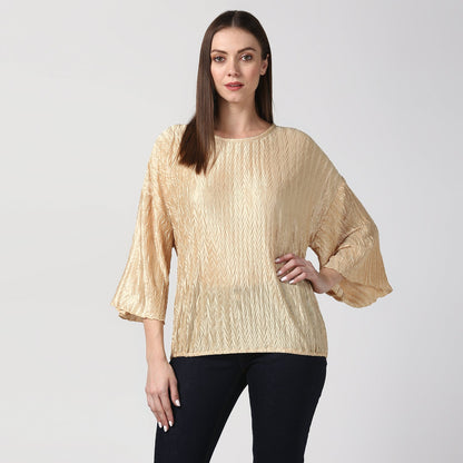 Women's Satin Gold V Pleat Detail Top
