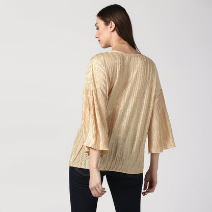 Women's Satin Gold V Pleat Detail Top