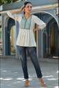 Women's Ivory Rayon Staple Striped Printed Peplum Tunic.