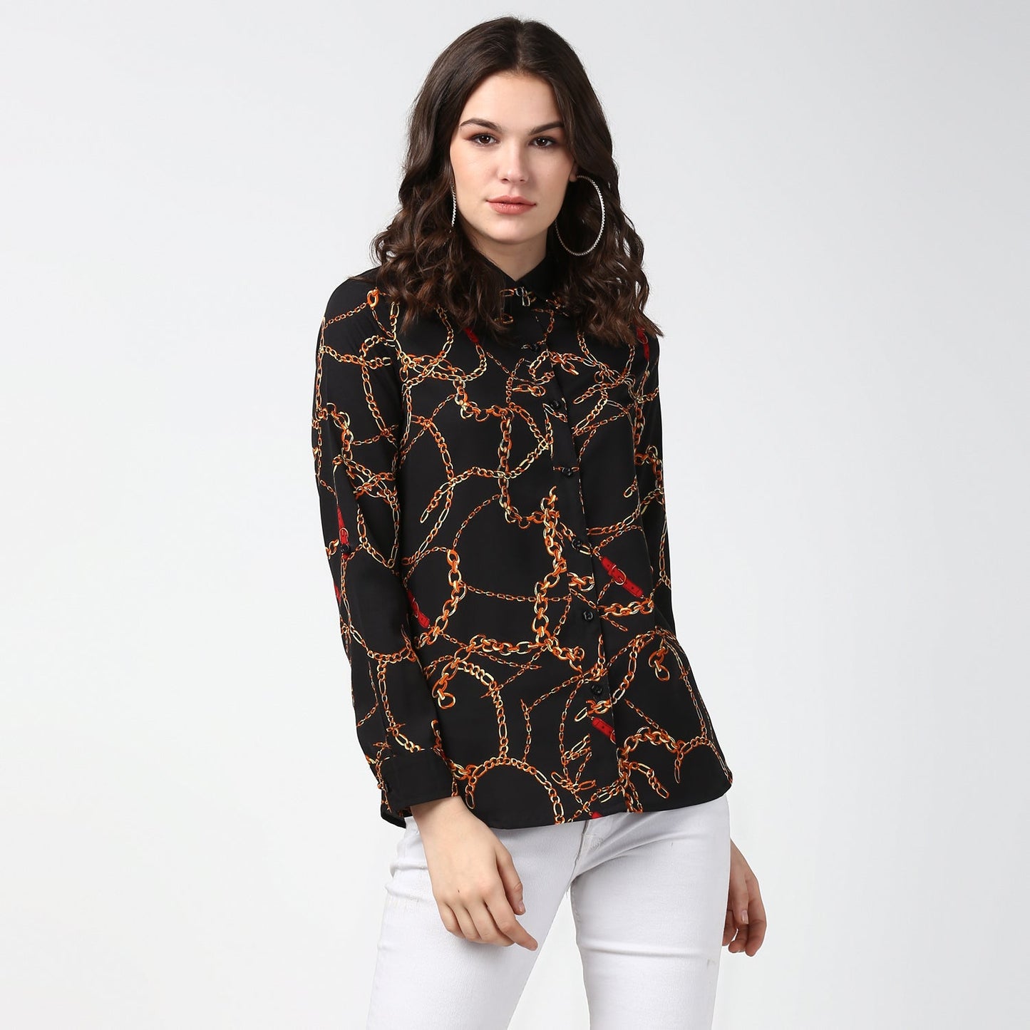 Women's Black and Yellow Chain Print Shirt