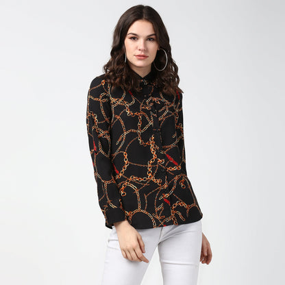 Women's Black and Yellow Chain Print Shirt