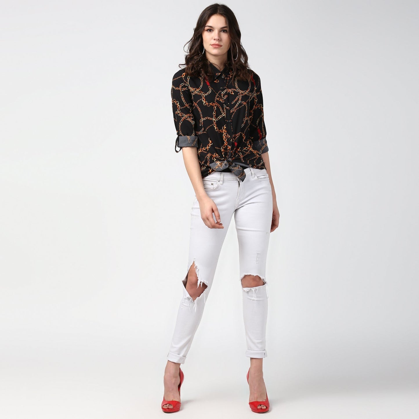 Women's Black and Yellow Chain Print Shirt