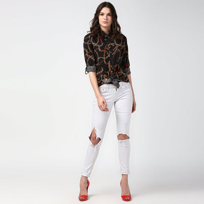 Women's Black and Yellow Chain Print Shirt