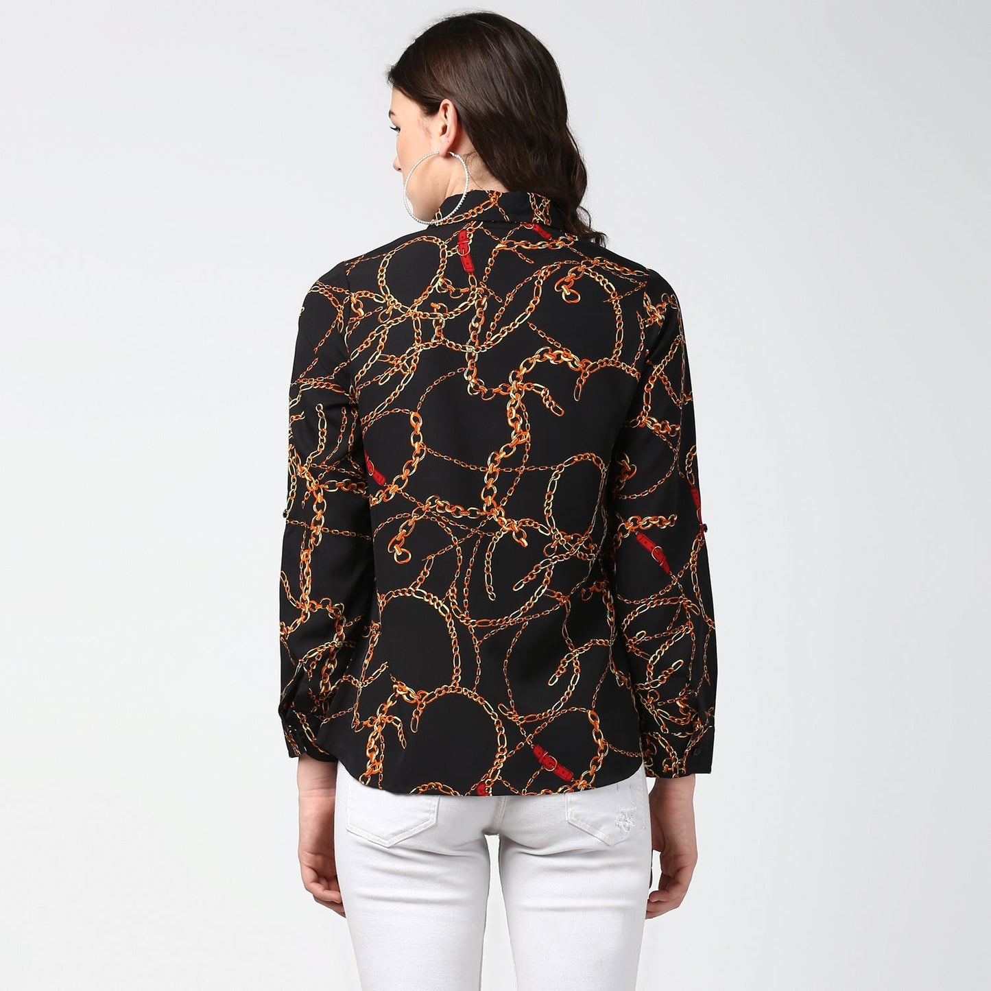 Women's Black and Yellow Chain Print Shirt