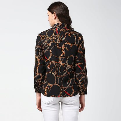 Women's Black and Yellow Chain Print Shirt