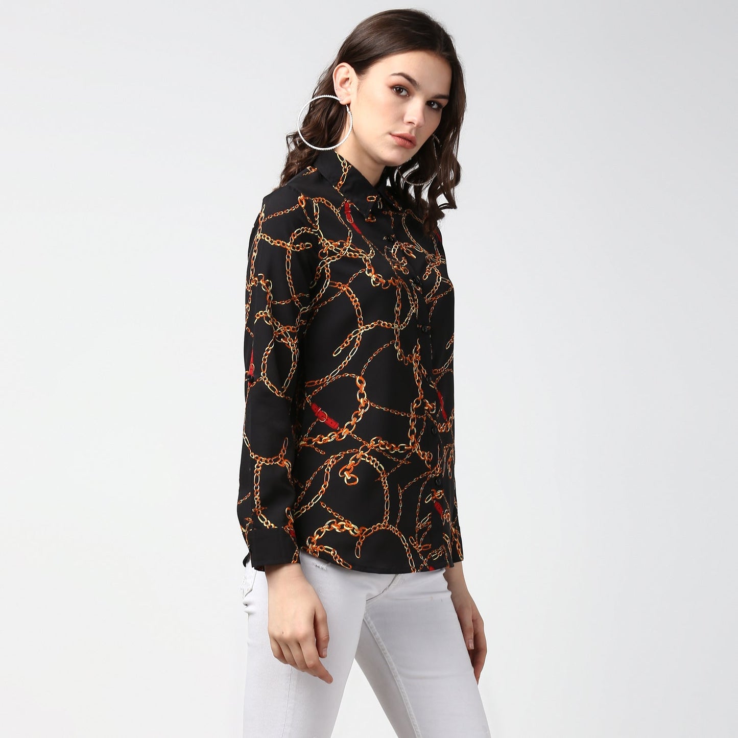 Women's Black and Yellow Chain Print Shirt
