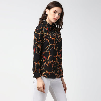 Women's Black and Yellow Chain Print Shirt