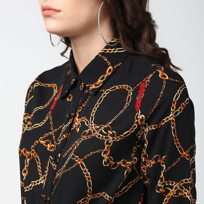 Women's Black and Yellow Chain Print Shirt