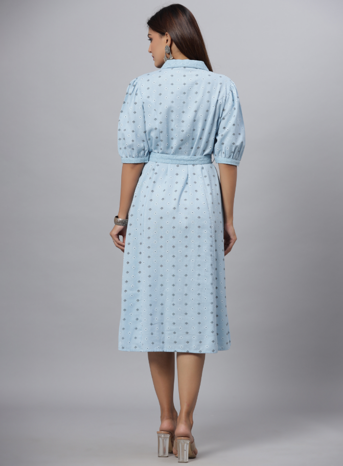 Women's Blue  Printed A-Line Dress
