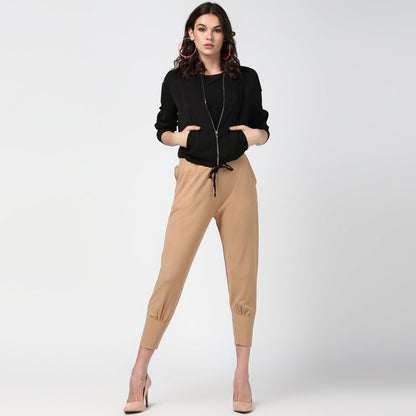 Women's Beige elasticated waistband and hemline stylised Pants