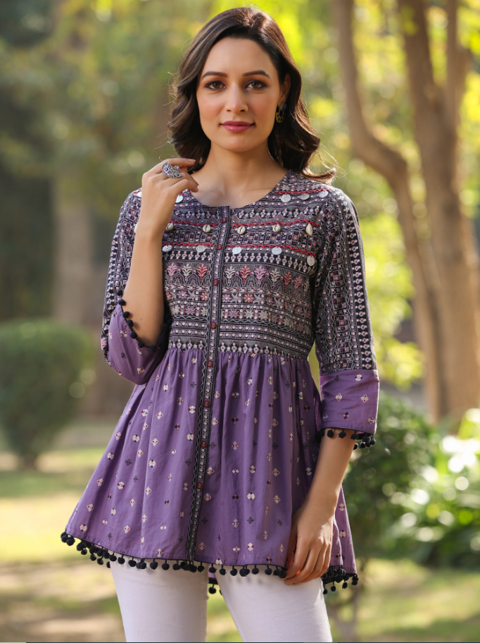 Women's Lavender  Printed Flared Tunic